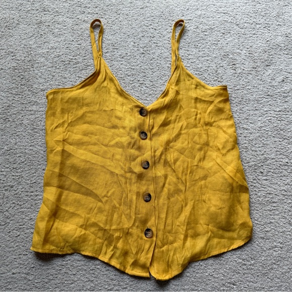 WOMENS KOTON YELLOW BUTTON DOWN TANK TOP Tee Shirt V Neck 4 US 8 UK Viscose NWT - Picture 1 of 9